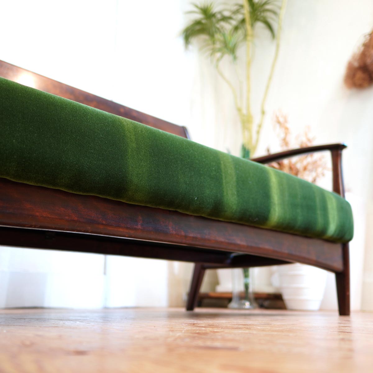 松本民芸家具 3人掛け ソファ #77型 曲肘 布張 グリーン ヴィンテージ