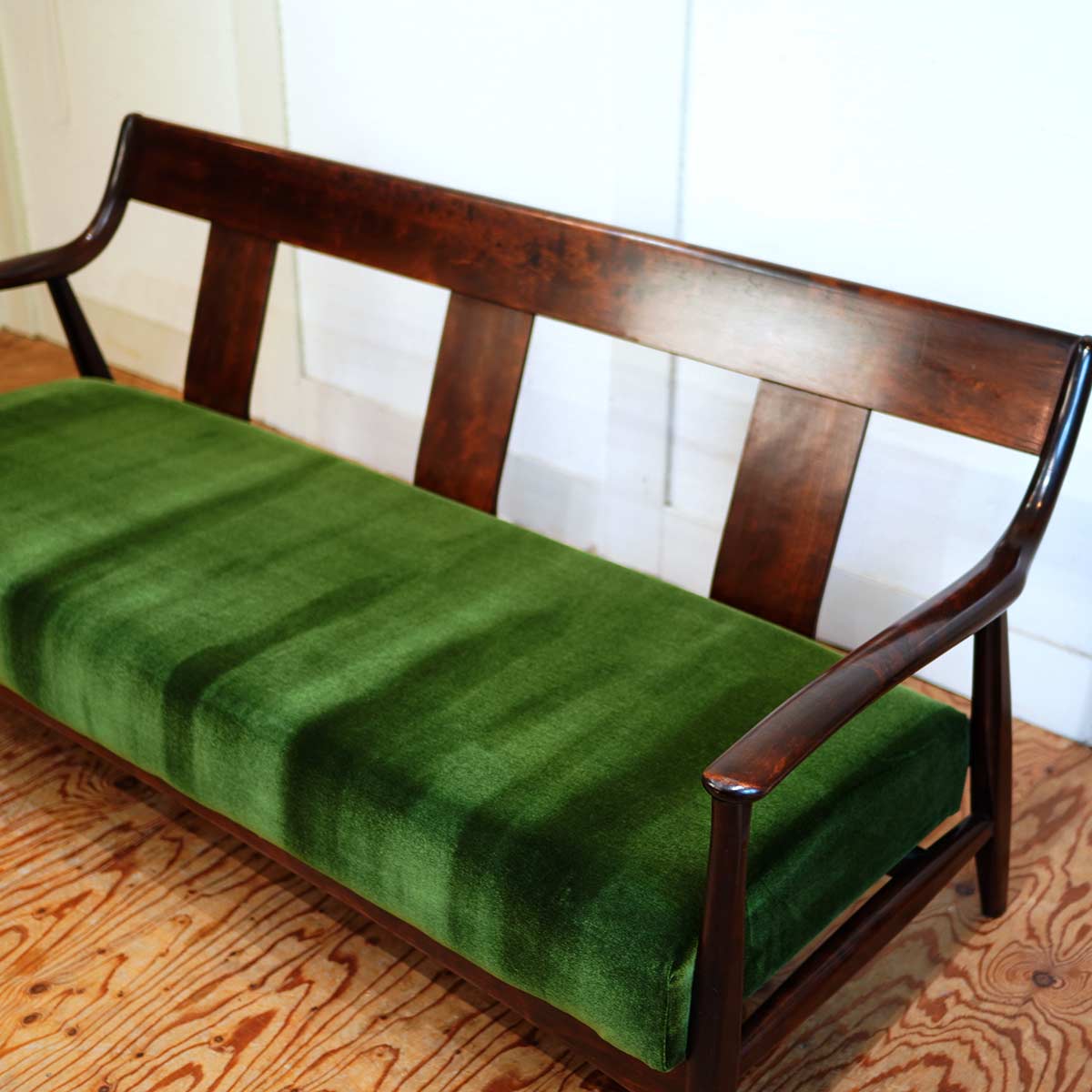 松本民芸家具 3人掛け ソファ #77型 曲肘 布張 グリーン ヴィンテージ