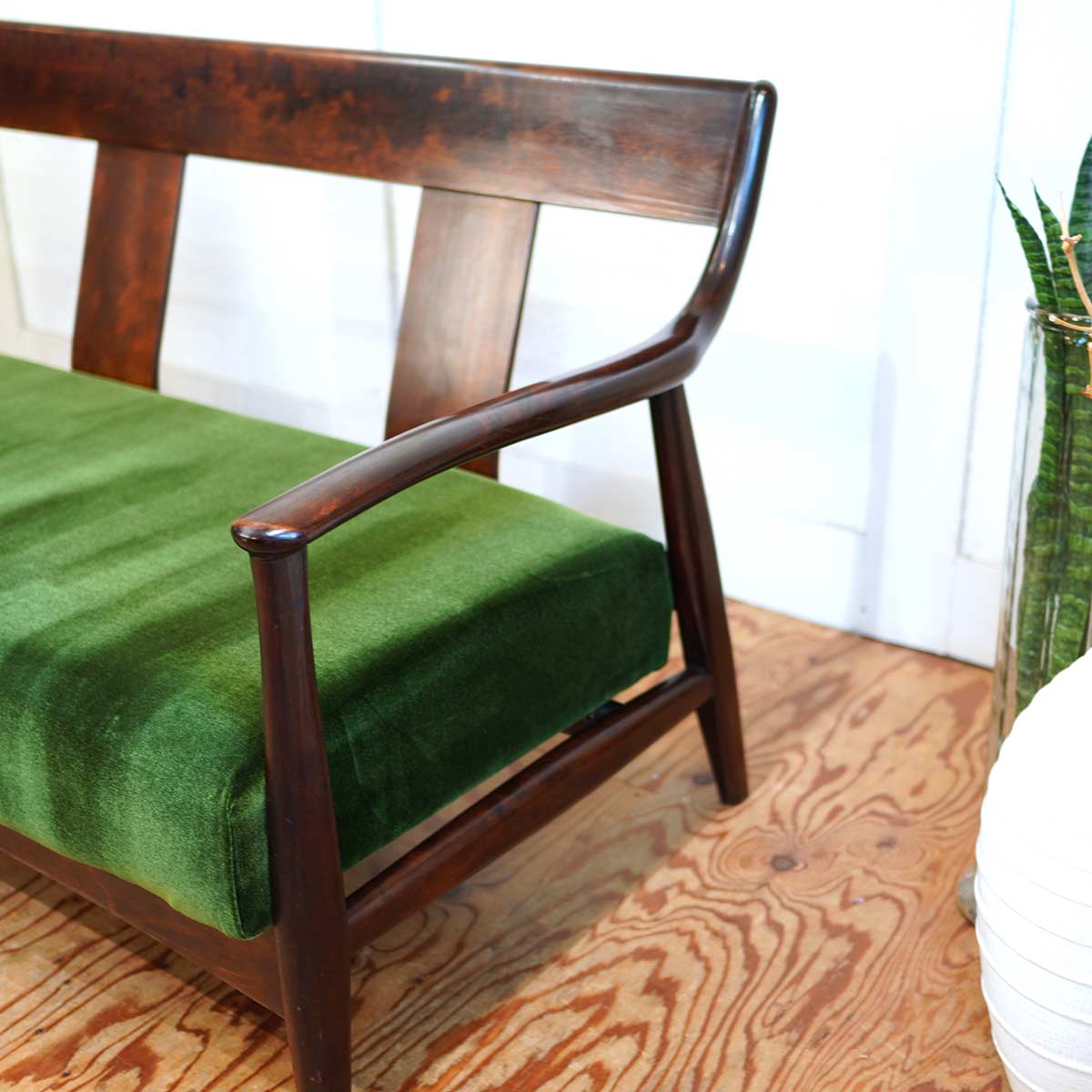 松本民芸家具 3人掛け ソファ #77型 曲肘 布張 グリーン ヴィンテージ