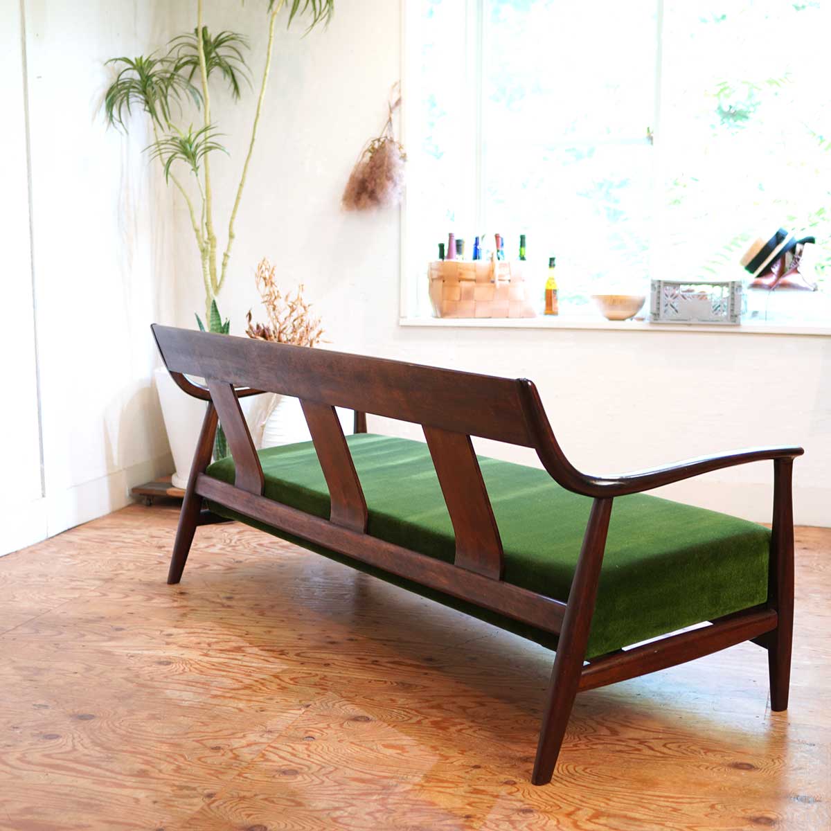 松本民芸家具 3人掛け ソファ #77型 曲肘 布張 グリーン ヴィンテージ