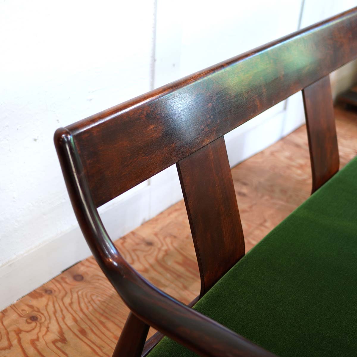 松本民芸家具 3人掛け ソファ #77型 曲肘 布張 グリーン ヴィンテージ