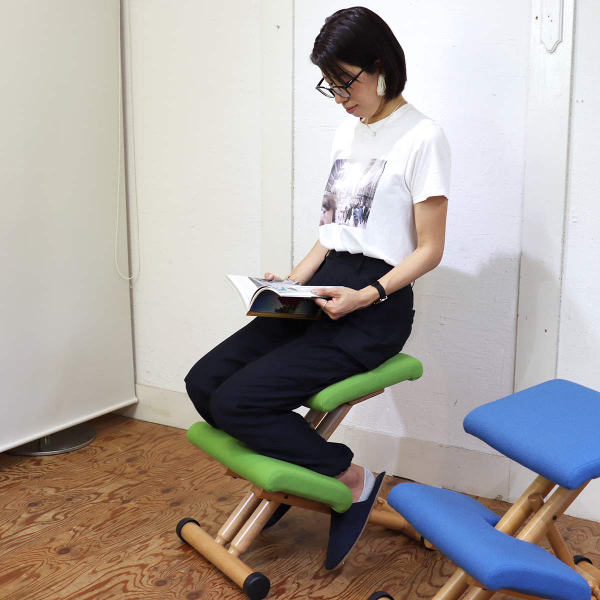 ヴァリエール / VARIER バランスチェア マルチ・バランス / MULTI グリーン ジュニアアタッチメント付 ピーター・オプスヴィック ストッケ 中古