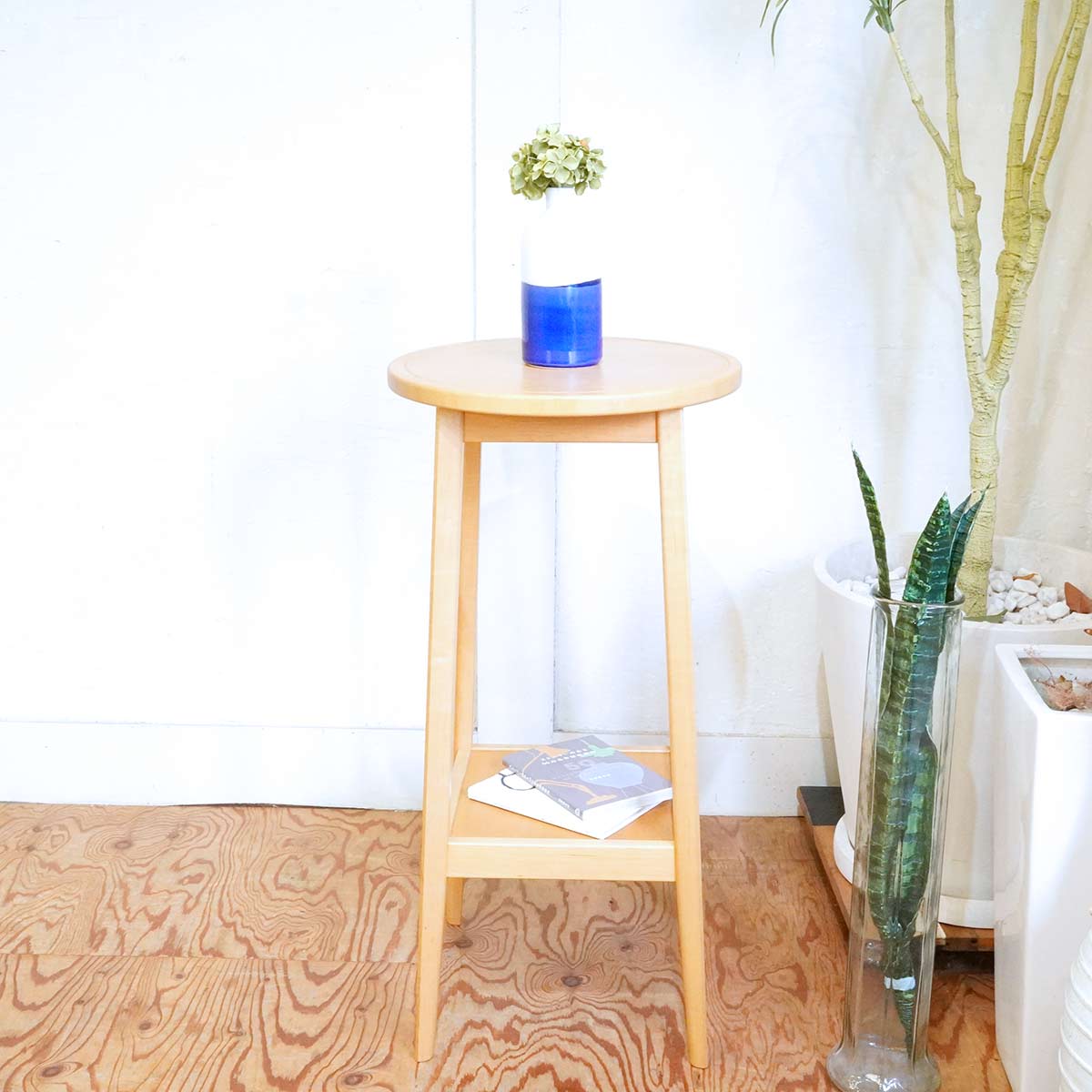 フラワースタンド 花台 飾り台 サクラ 無垢 円 中古