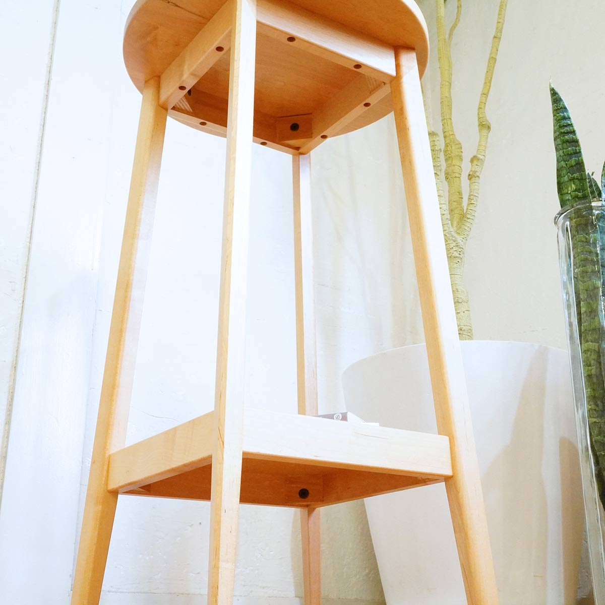 フラワースタンド 花台 飾り台 サクラ 無垢 円 中古