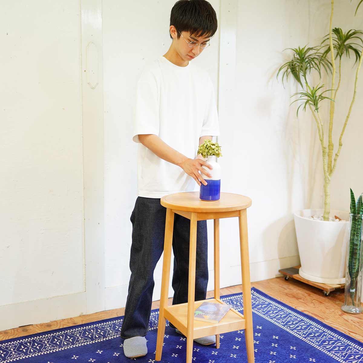 フラワースタンド 花台 飾り台 サクラ 無垢 円 中古