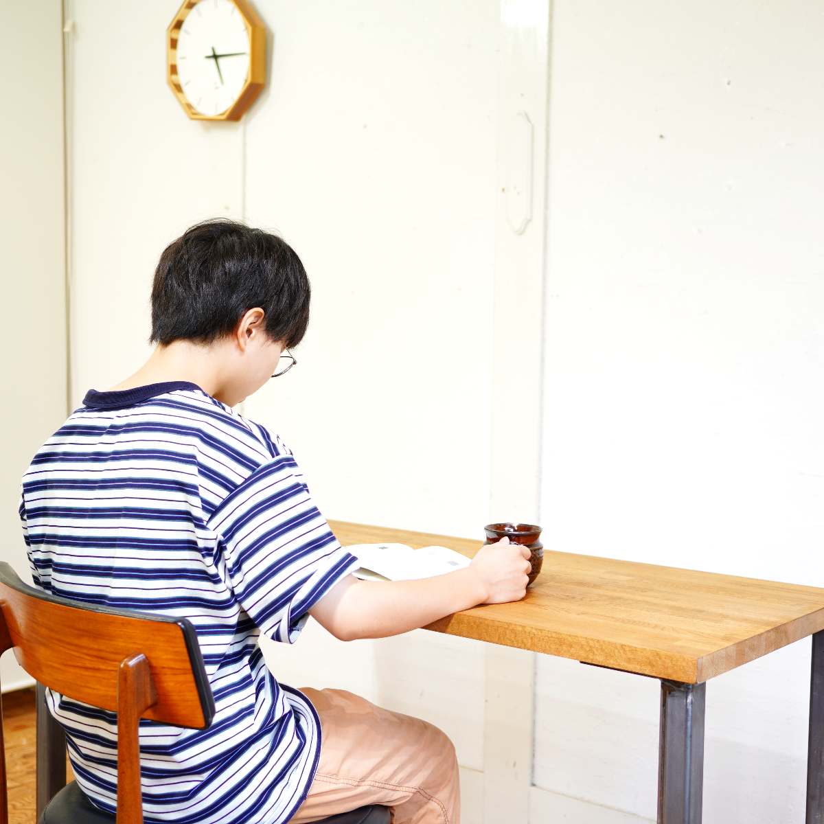 オーク無垢材×スチール脚 デスク カウンター 作業台 ロングテーブル 中古