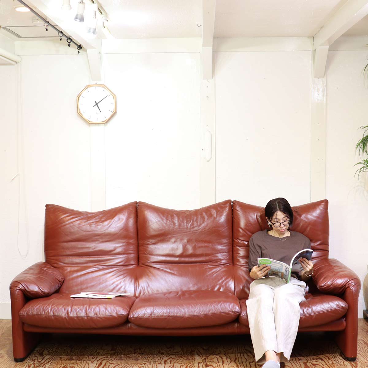 カッシーナ / Cassina 675 マラルンガ 本革 トリプルソファ 3人掛け 