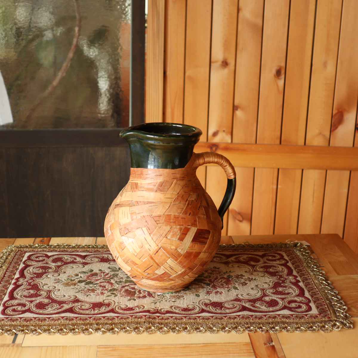ピッチャー フラワーベース 白樺樹皮 陶器 リトアニア 中古