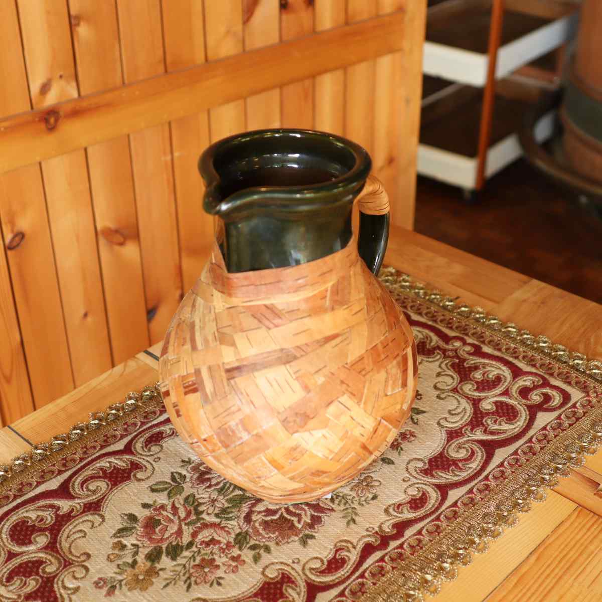 ピッチャー フラワーベース 白樺樹皮 陶器 リトアニア 中古