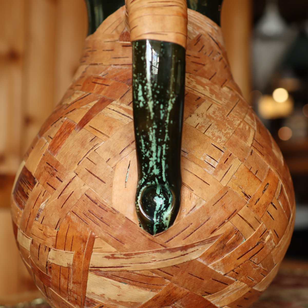 ピッチャー フラワーベース 白樺樹皮 陶器 リトアニア 中古