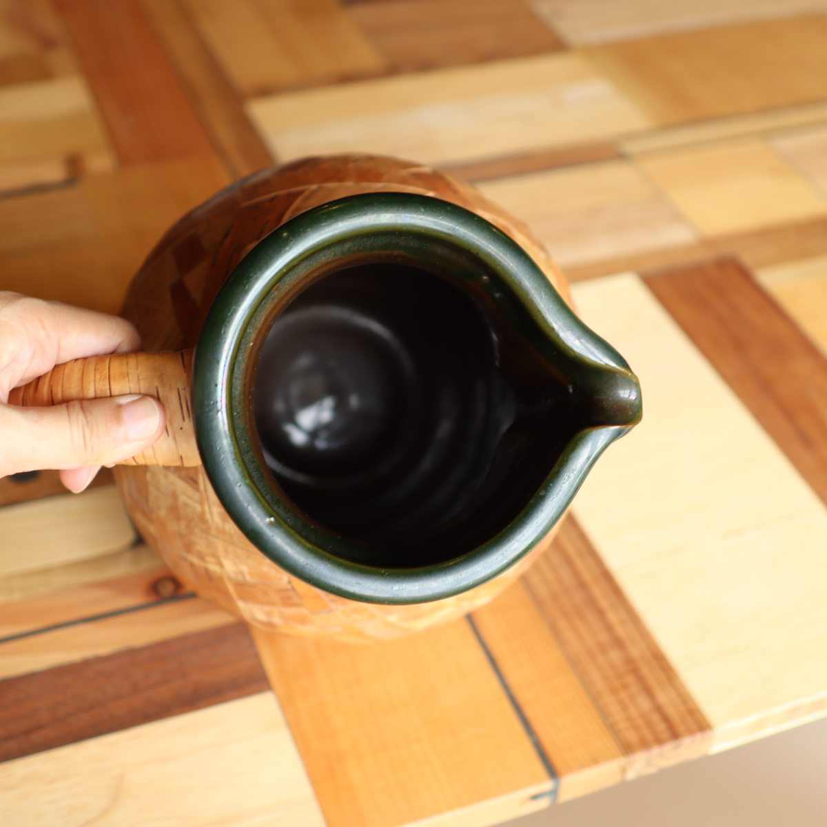 ピッチャー フラワーベース 白樺樹皮 陶器 リトアニア 中古