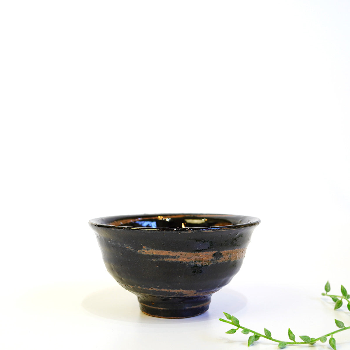 柴田雅章 黒釉指描茶碗 スリップウェア 丹波焼 中古 陶器 伝統工芸 