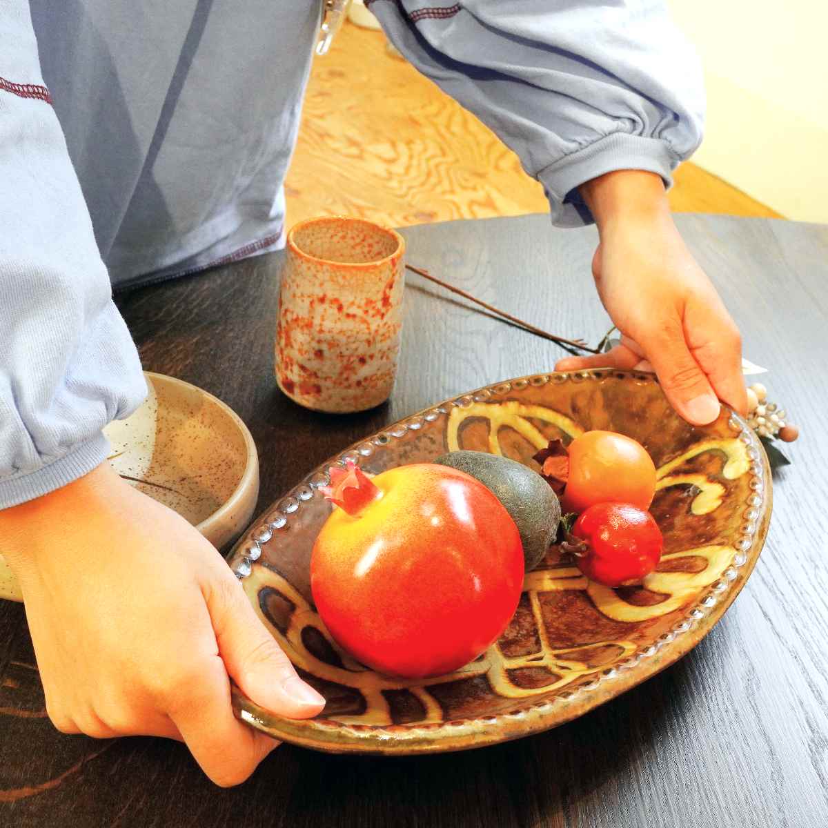 柴田雅章 楕円皿 スリップウェア 丹波焼 未使用