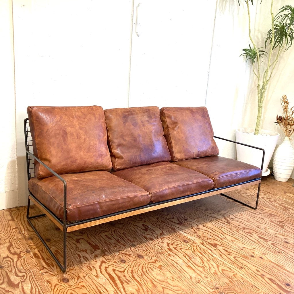 ハチカグ / HACHI KAGU 3人掛け ソファ WI 3P SOFA 牛革 8デザインオリジナルソファ 中古