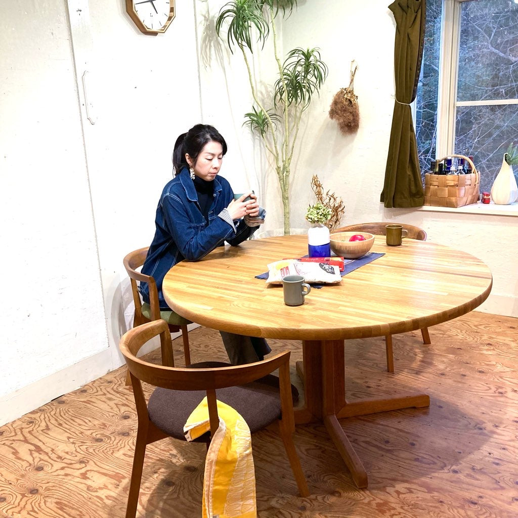 ラウンドテーブル ダイニングテーブル ナラ 無垢 集成材 130㎝ ヴィンテージ