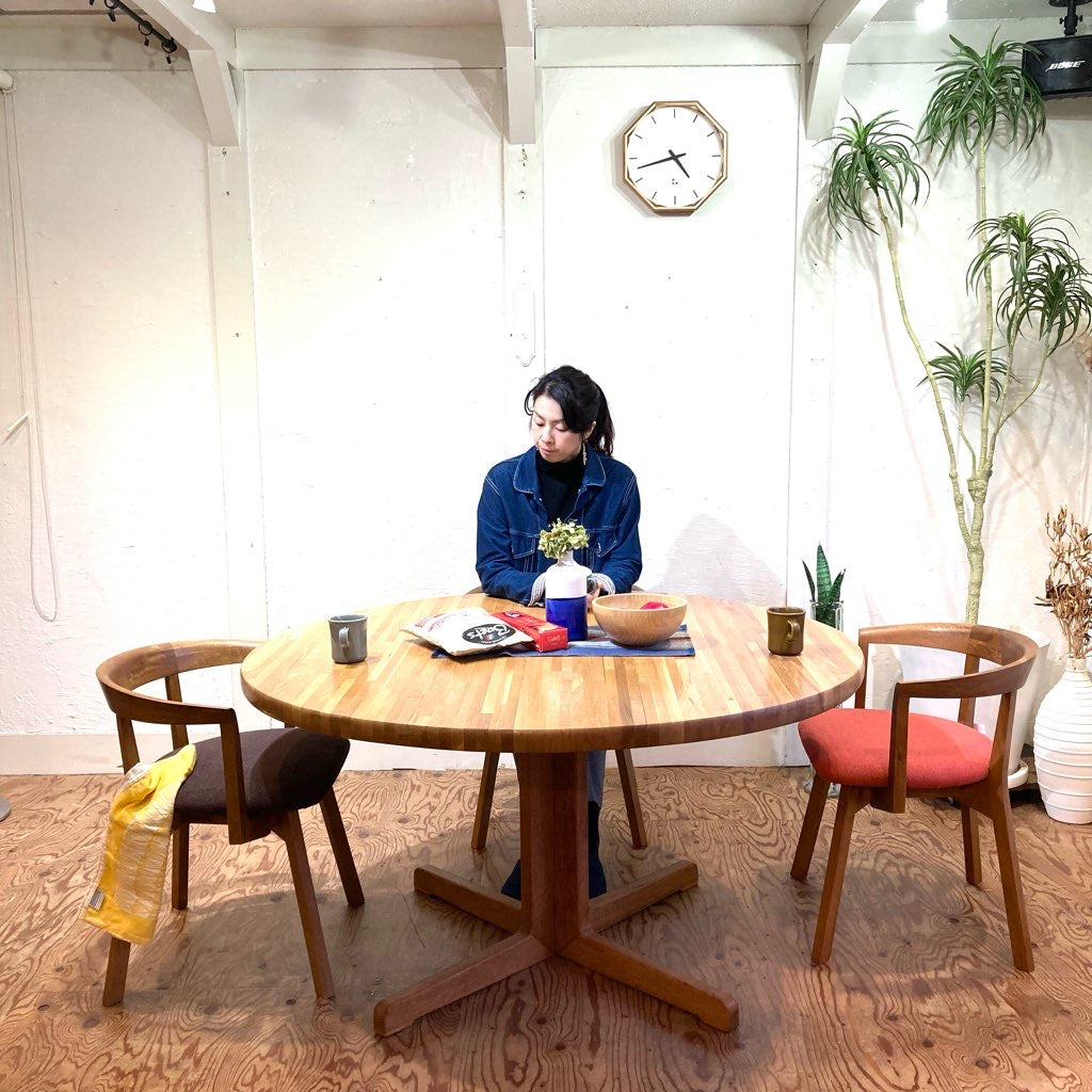 ラウンドテーブル ダイニングテーブル ナラ 無垢 集成材 130㎝ ヴィンテージ