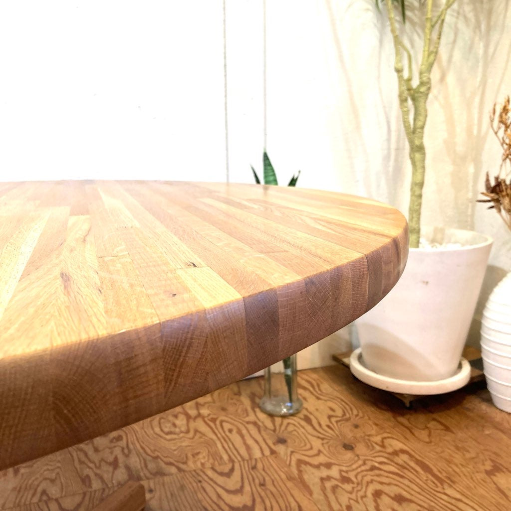 ラウンドテーブル ダイニングテーブル ナラ 無垢 集成材 130㎝ ヴィンテージ