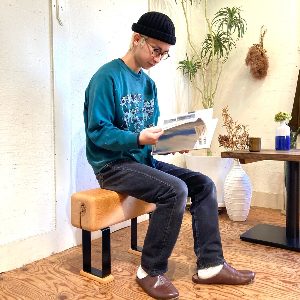 ひのき スツール アイアン チェア 檜 無垢材 中古