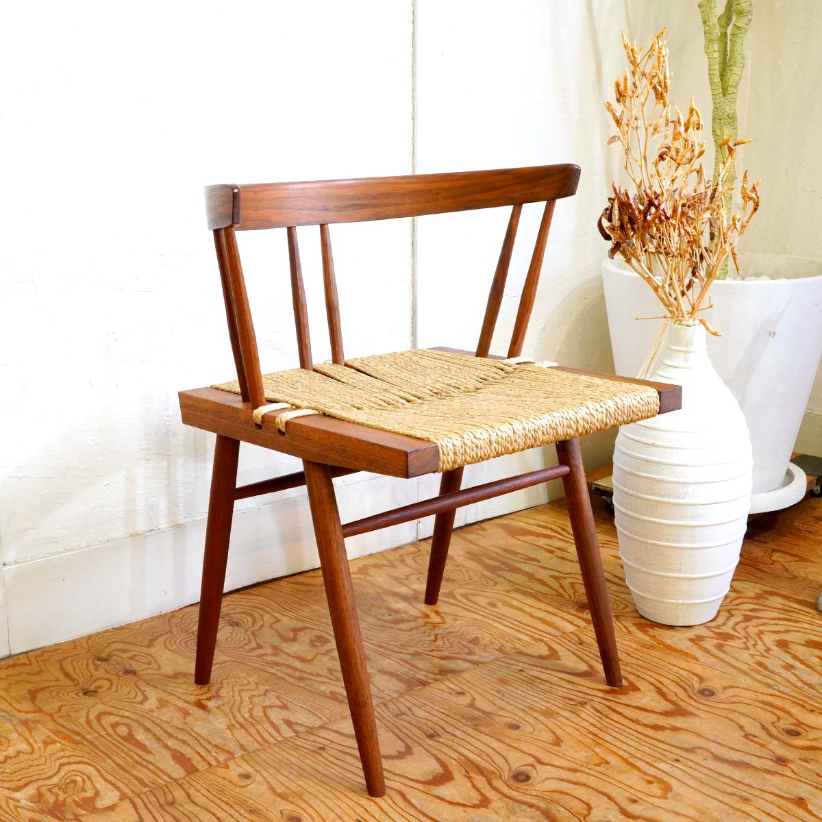 桜製作所  グラスシートチェア ジョージ・ナカシマ い草 ウォールナット ダイニングチェア 中古