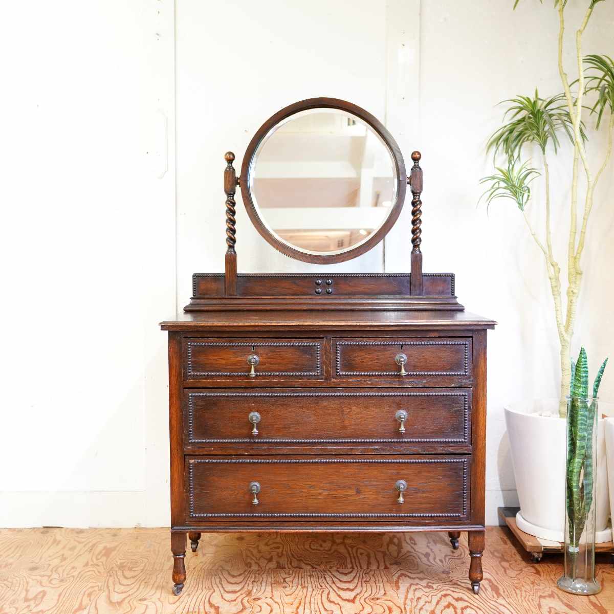 英国アンティーク ミラーチェスト ドレッサー キャビネット アンティーク