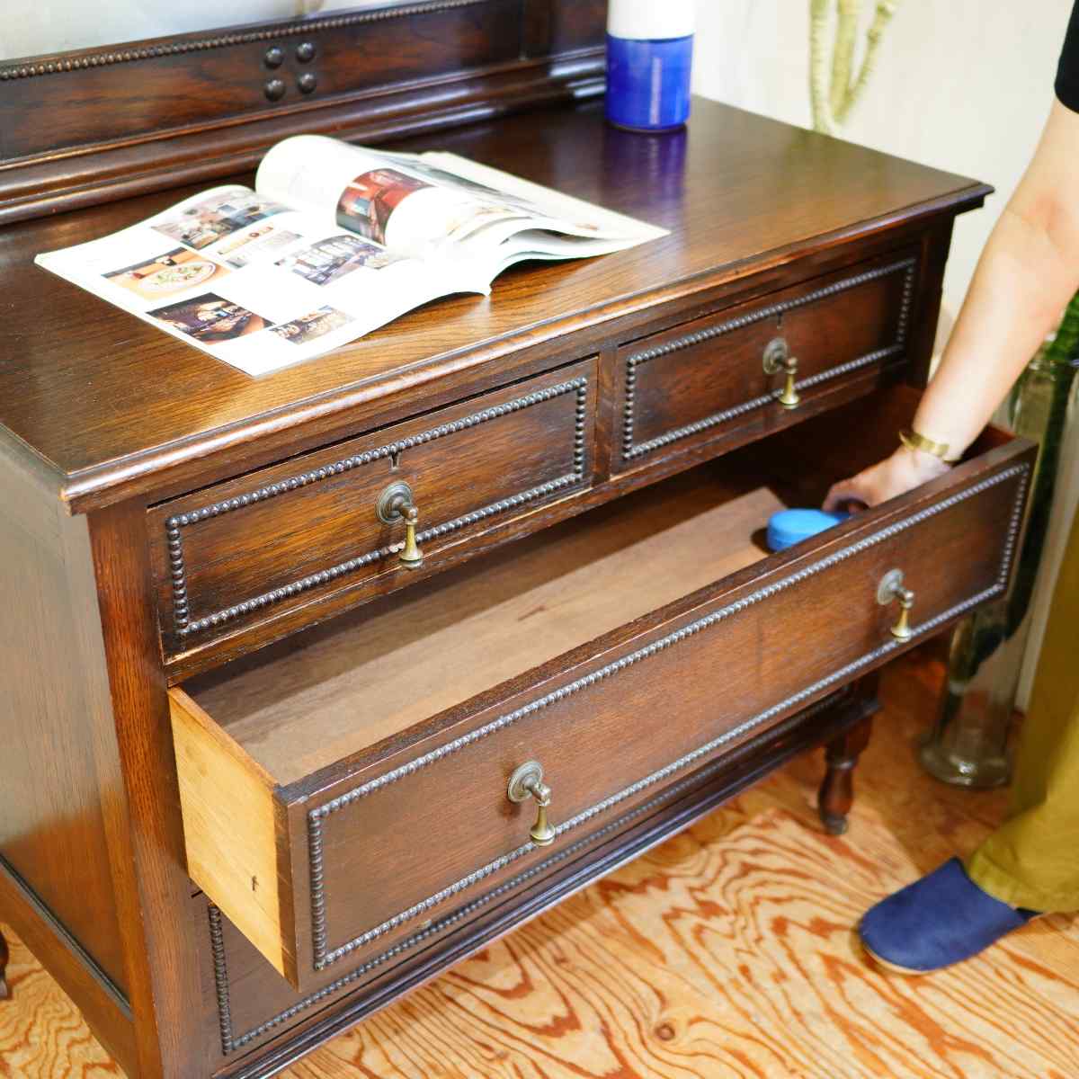 英国アンティーク ミラーチェスト ドレッサー キャビネット アンティーク