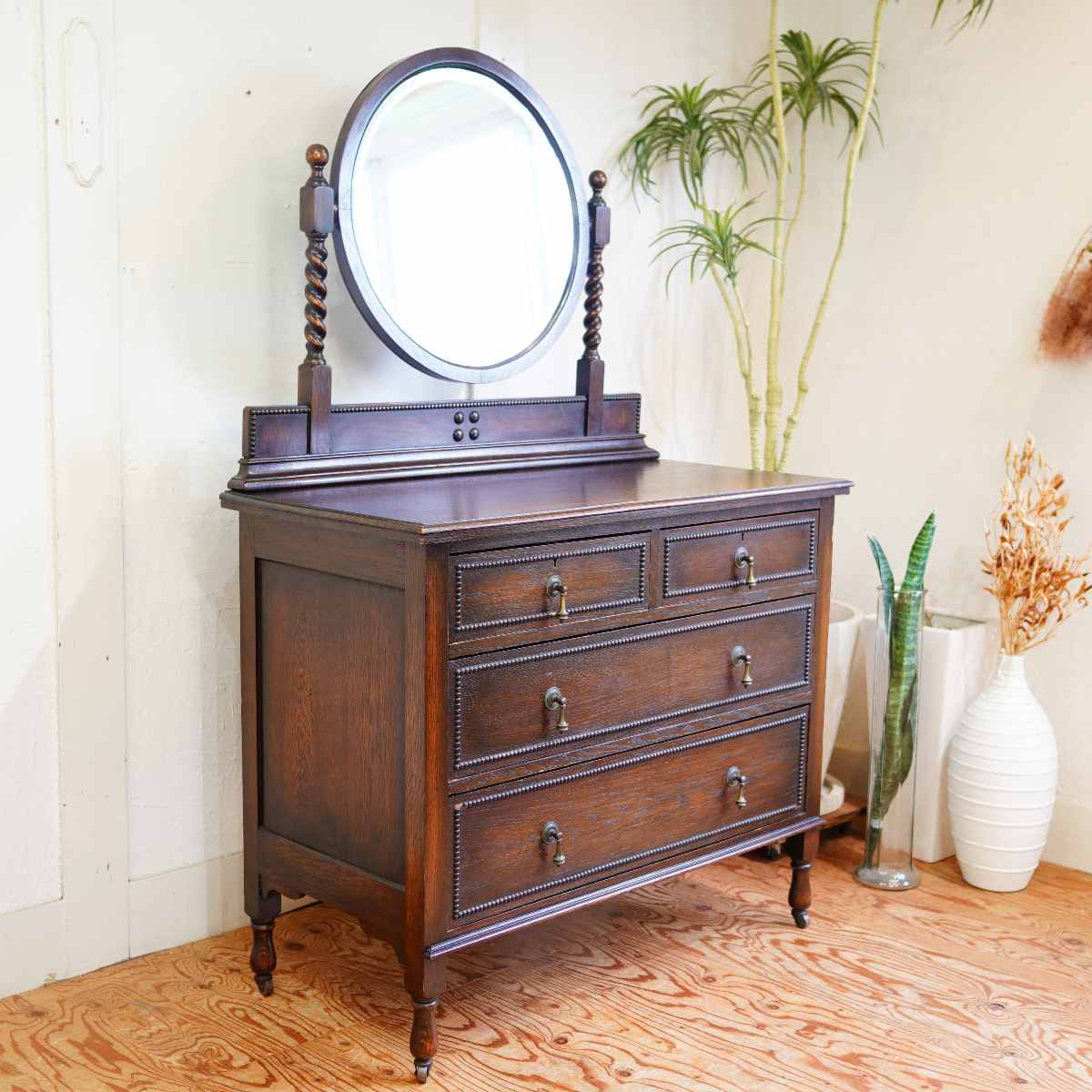 英国アンティーク ミラーチェスト ドレッサー キャビネット アンティーク