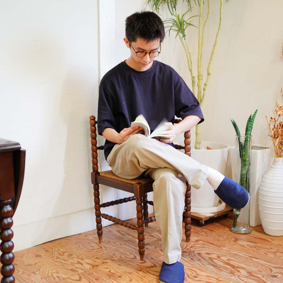 英国アンティーク コーナーチェア ボビンフレーム ラッシ張り