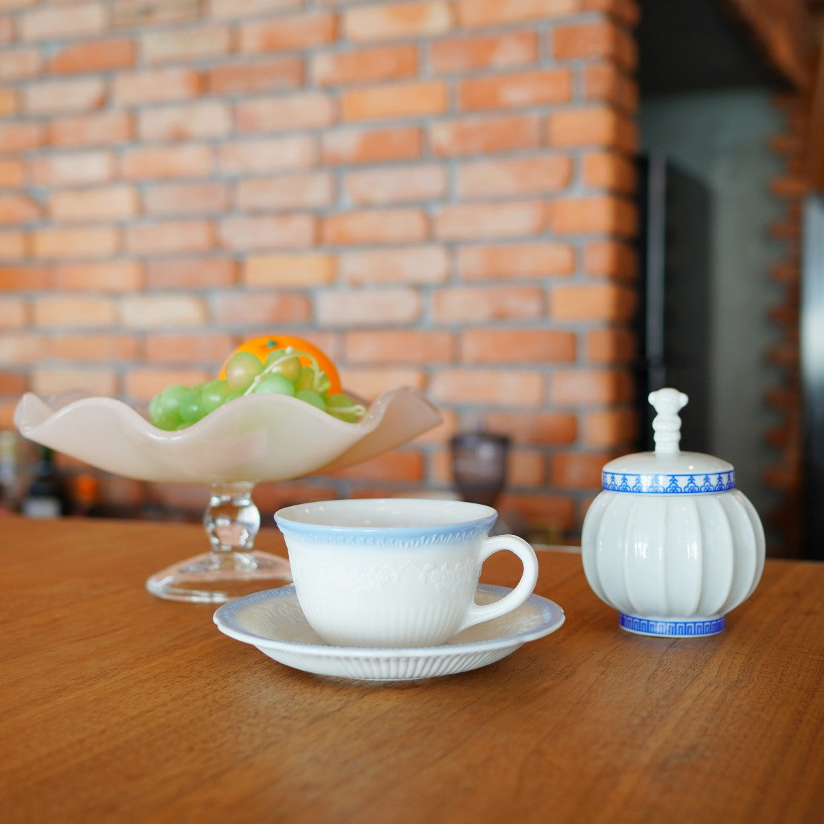 ファイヤーキング / Fire King カップ&ソーサー アリス ヴィトロック ブルートリム ヴィンテージ