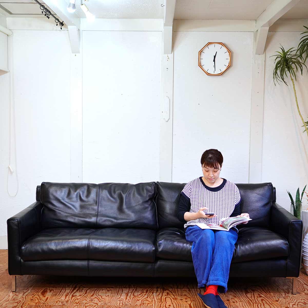 アイラーセン / eilersen ストリームラインソファ  トリプルソファ 3人掛け 本革 ブラック ACTUS 中古