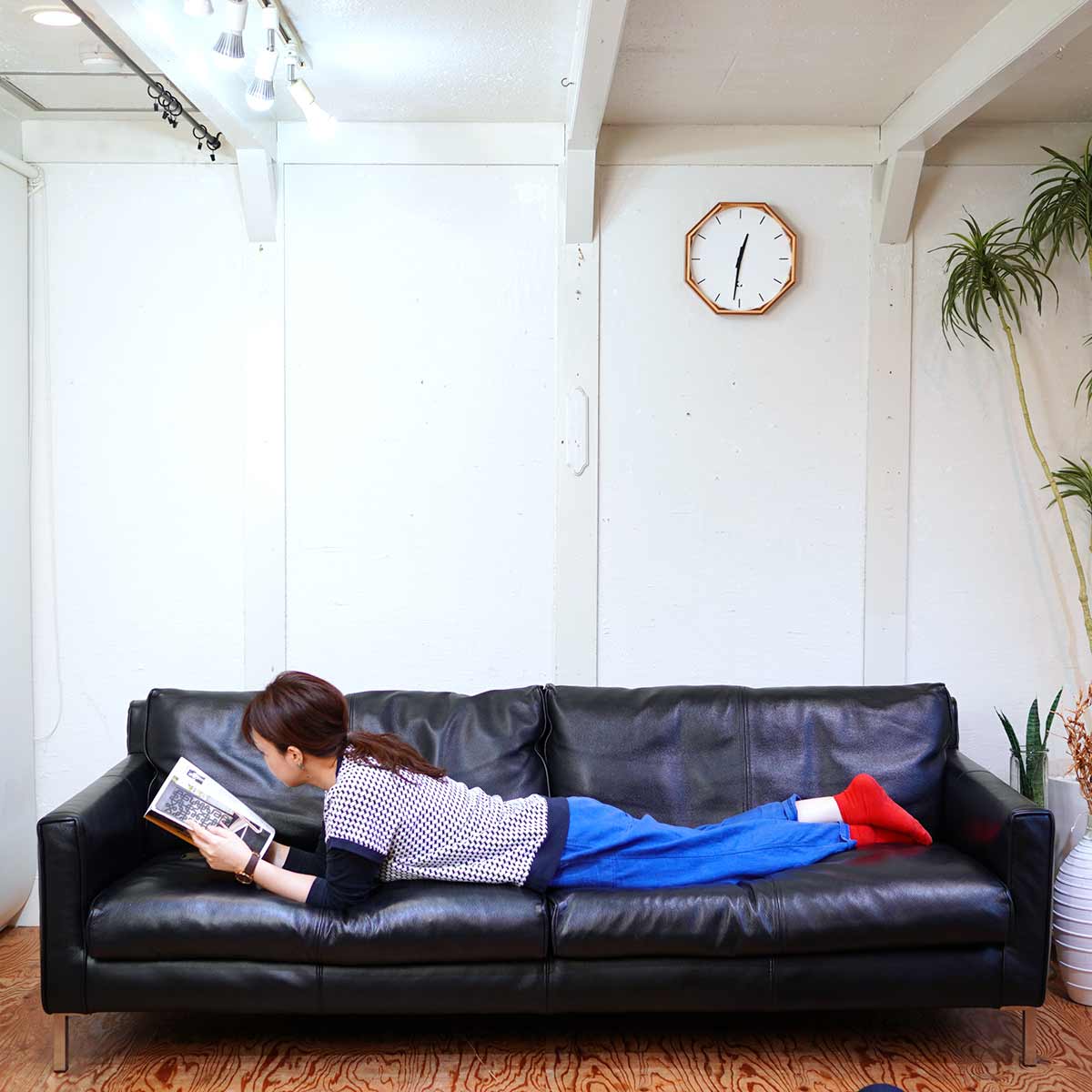 アイラーセン / eilersen ストリームラインソファ トリプルソファ 3人掛け 本革 ブラック ACTUS 中古