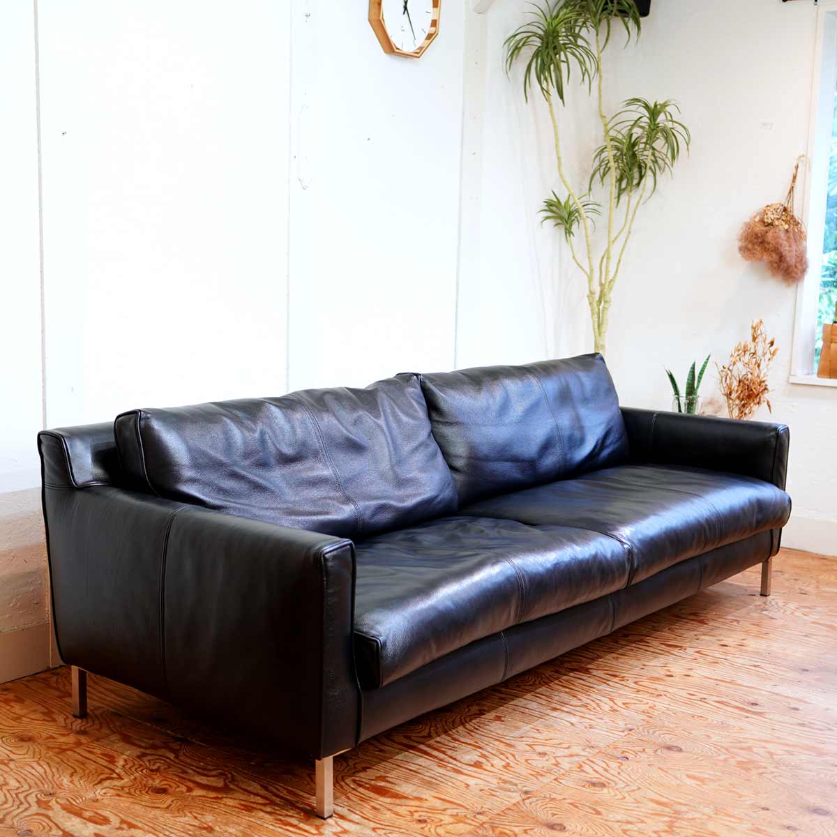 アイラーセン / eilersen ストリームラインソファ  トリプルソファ 3人掛け 本革 ブラック ACTUS 中古