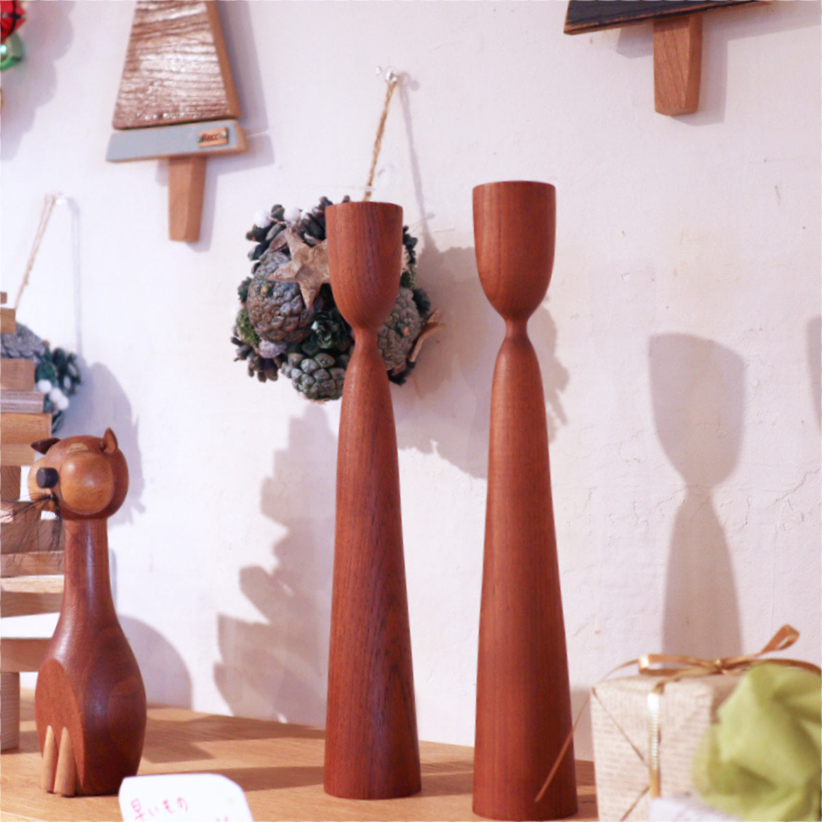 チーク材キャンドルスタンド 2本セット 北欧 中古