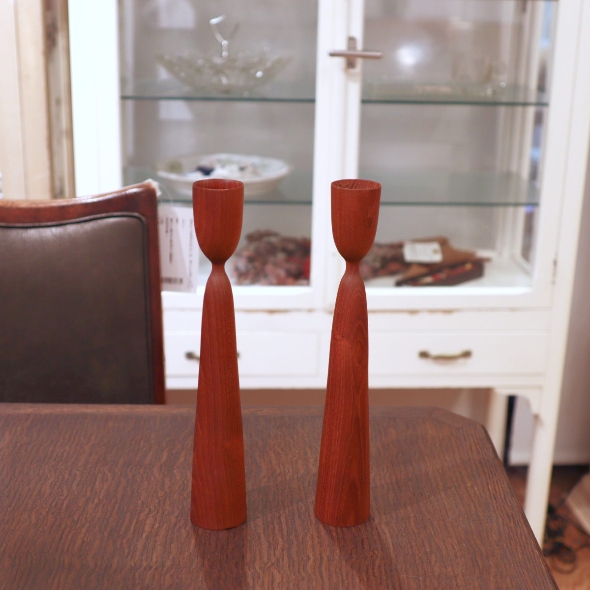 チーク材キャンドルスタンド 2本セット 北欧 中古