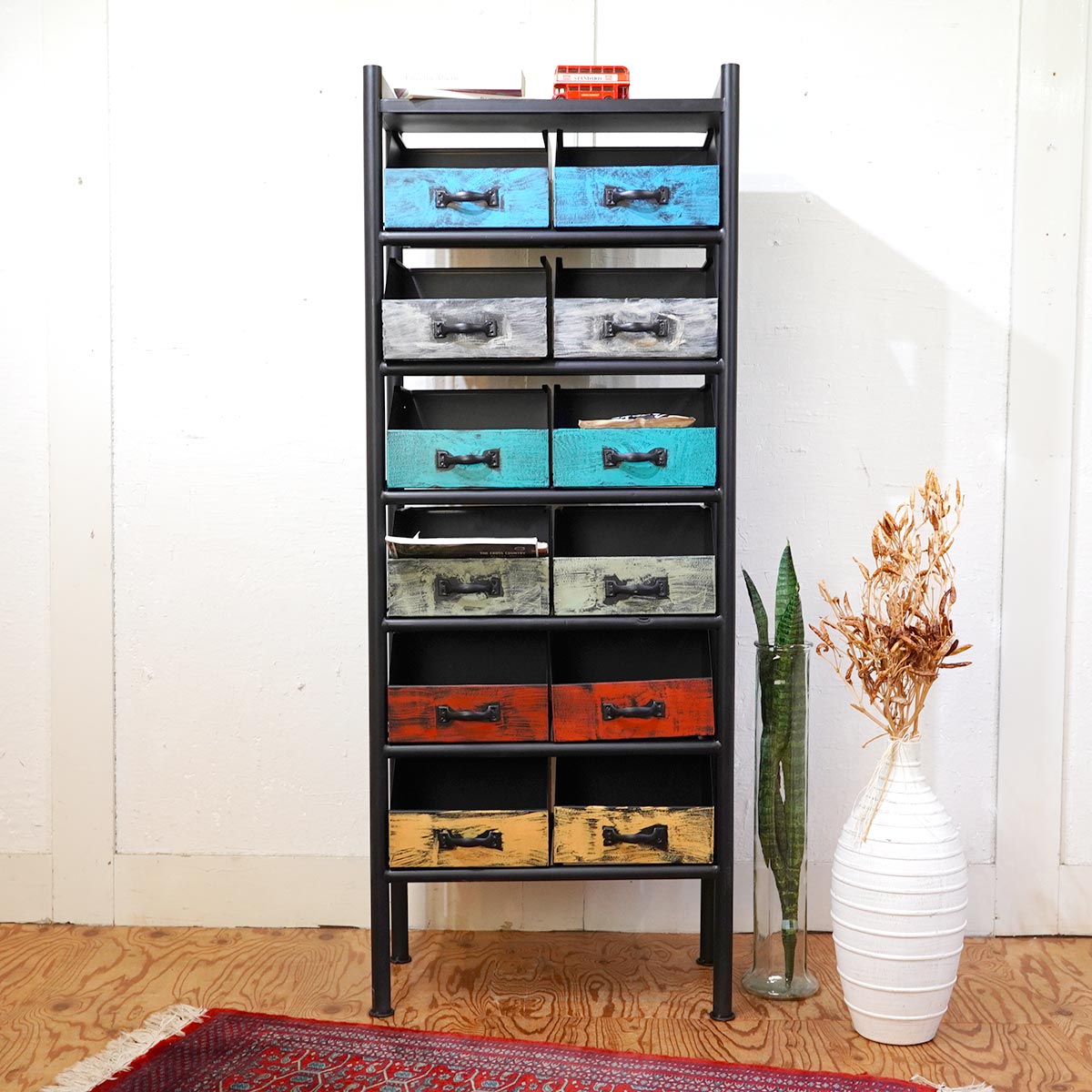 アイアン ドロアーシェルフ インダストリアル カラフル 中古