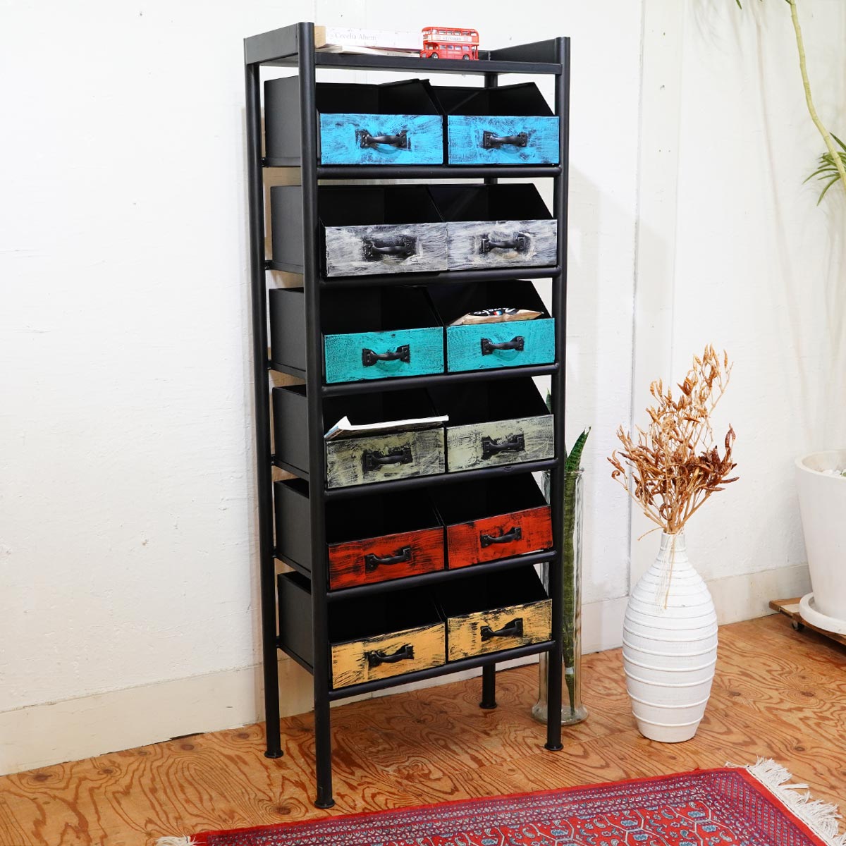 アイアン ドロアーシェルフ インダストリアル カラフル 中古