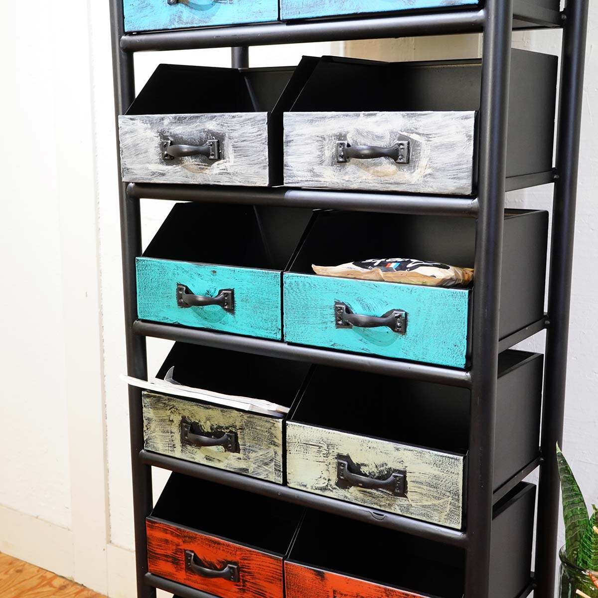 アイアン ドロアーシェルフ インダストリアル カラフル 中古
