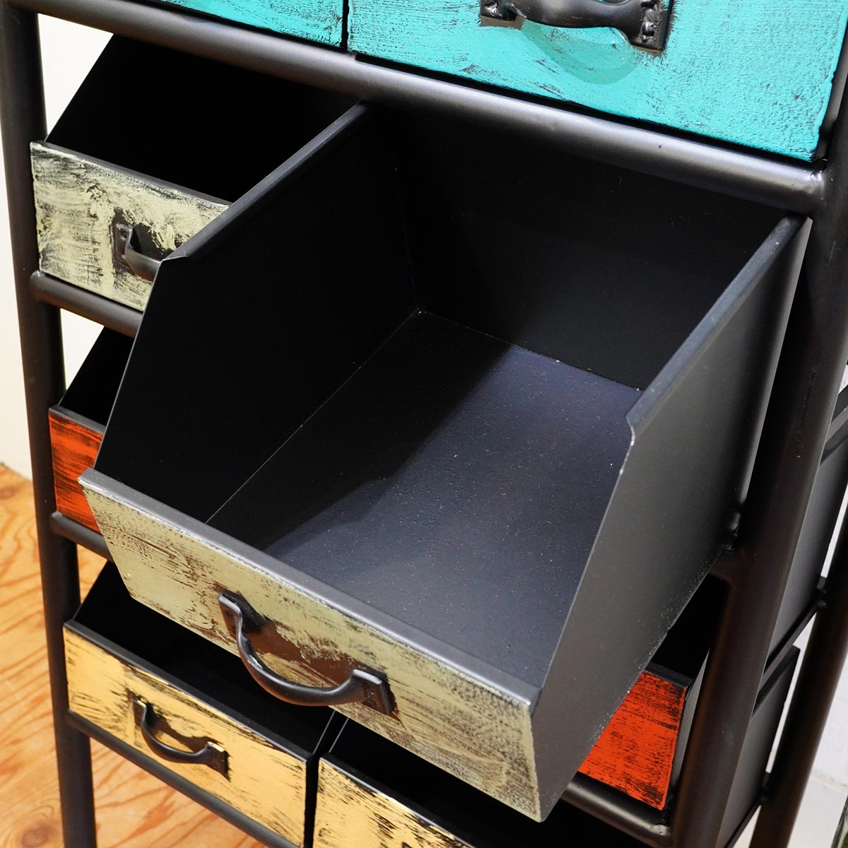 アイアン ドロアーシェルフ インダストリアル カラフル 中古