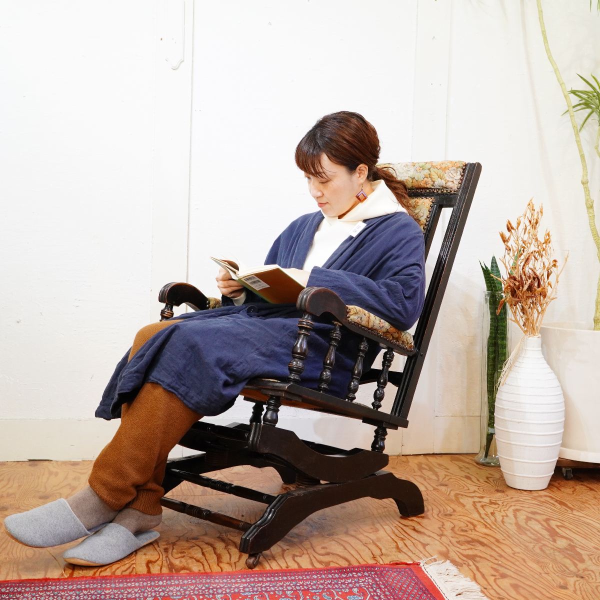 英国アンティーク スプリング式 ロッキングチェア エドワーディアン様式 中古