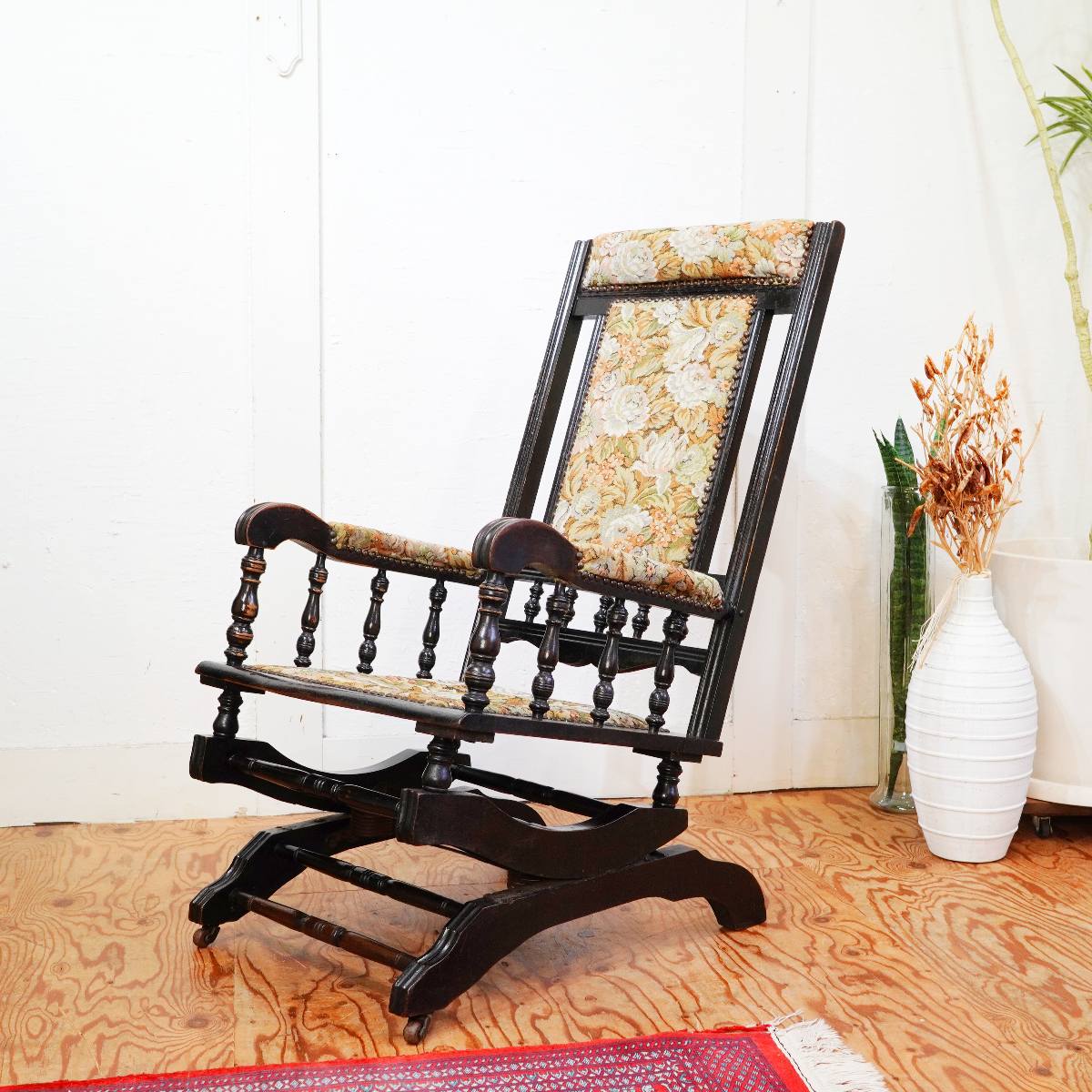 英国アンティーク スプリング式 ロッキングチェア エドワーディアン様式 中古