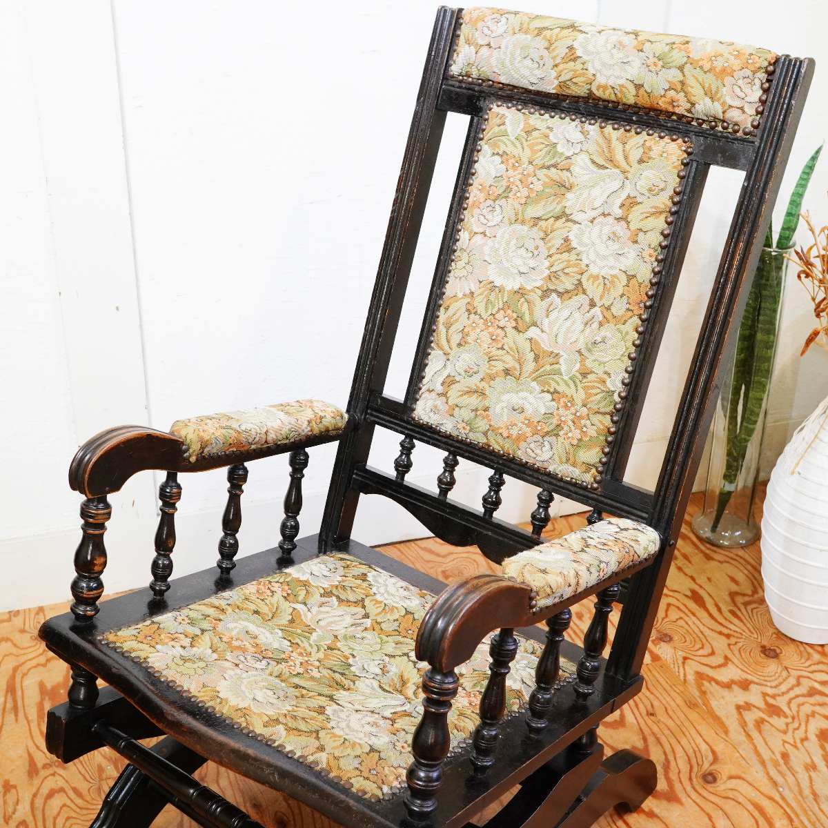 英国アンティーク スプリング式 ロッキングチェア エドワーディアン様式 中古