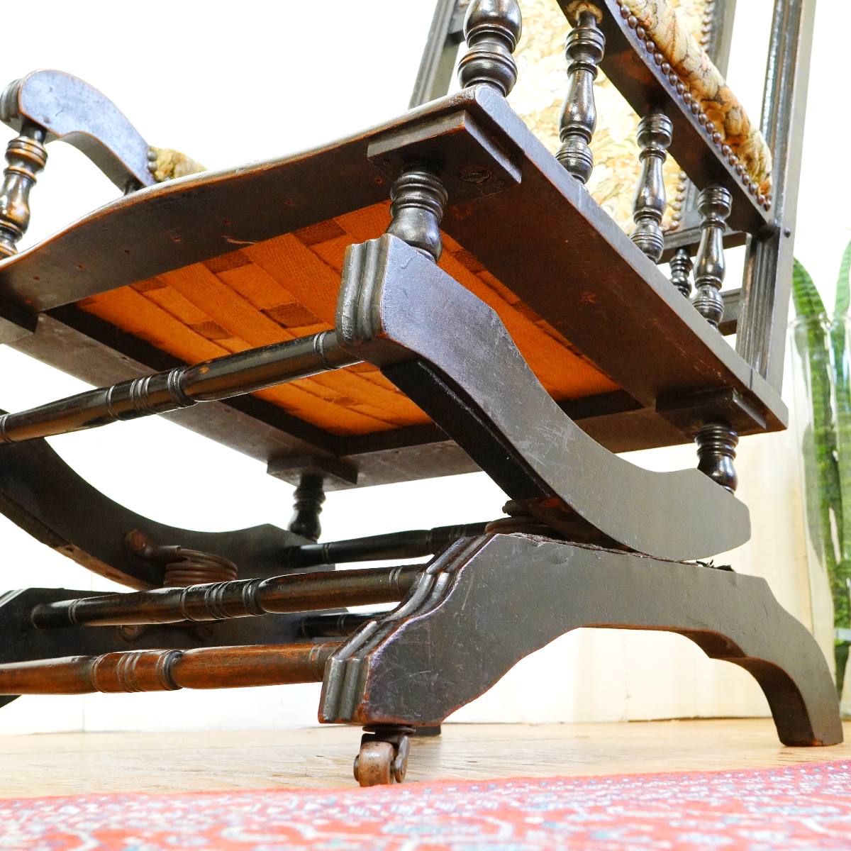 英国アンティーク スプリング式 ロッキングチェア エドワーディアン様式 中古