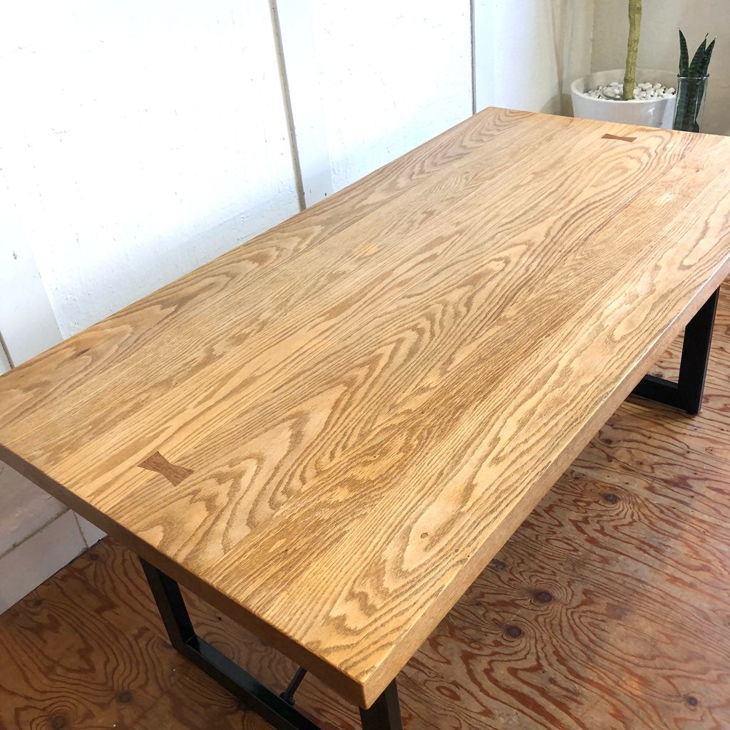 ダイニングテーブル オーク無垢材 鉄脚 中古 幅160cm