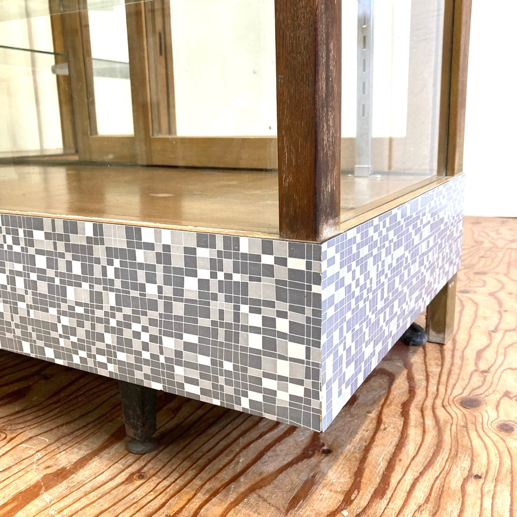 レトロなL字ガラスショーケース コーナーショーケース パンケース ヴィンテージ