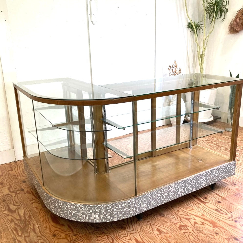 レトロなL字ガラスショーケース コーナーショーケース パンケース ヴィンテージ