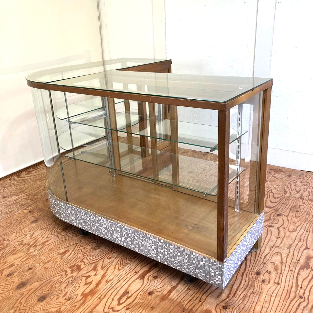 レトロなL字ガラスショーケース コーナーショーケース パンケース ヴィンテージ