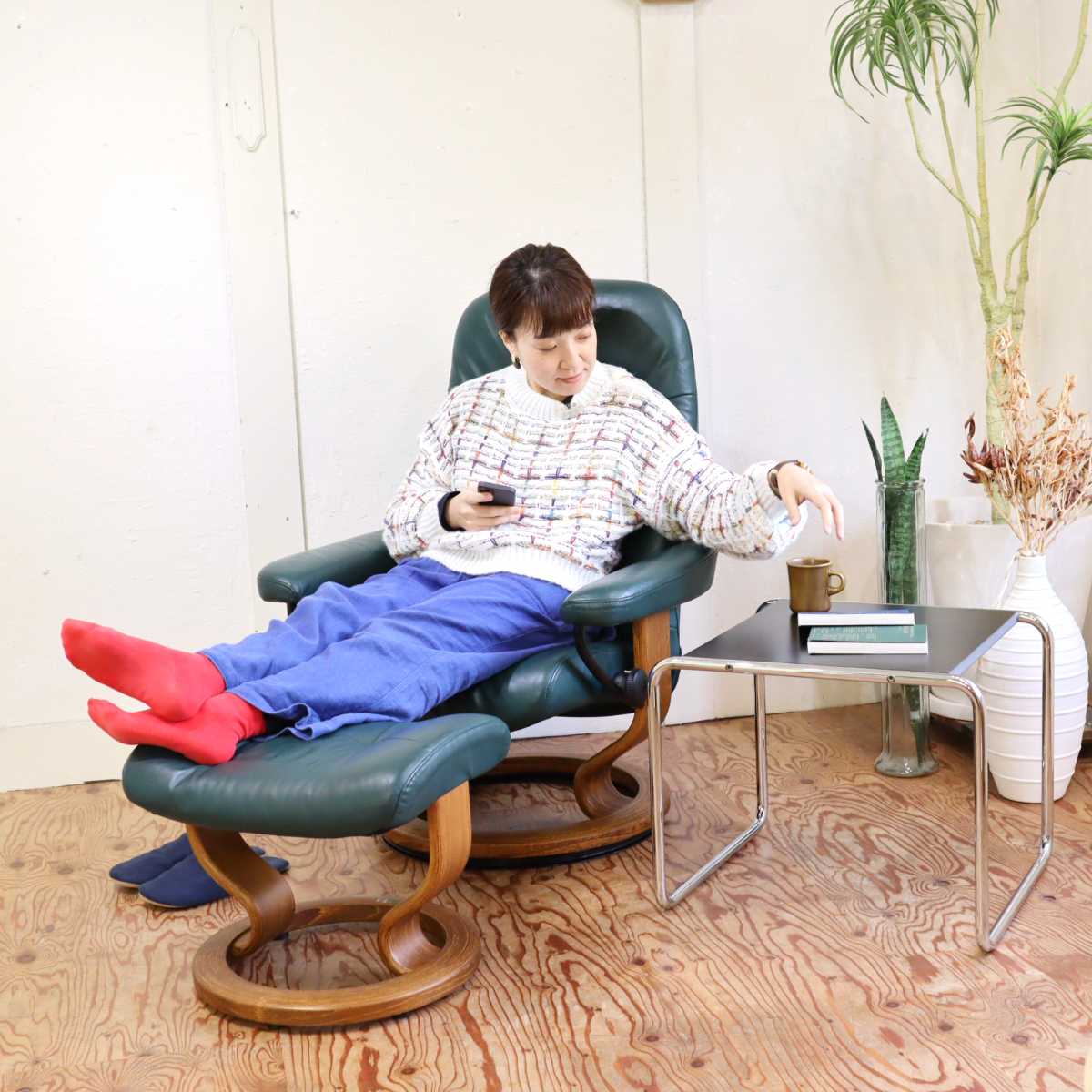 エコーネス / EKORNES ストレスレスチェア & オットマン リクライニングチェア 本革 中古