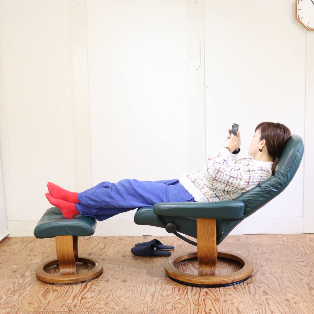 エコーネス / EKORNES ストレスレスチェア & オットマン リクライニングチェア 本革 中古