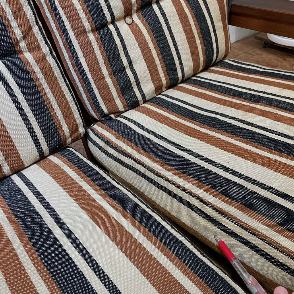 アームチェア 3Pソファ チーク材 セパレートソファ ストライプ ジャパンヴィンテージ 中古