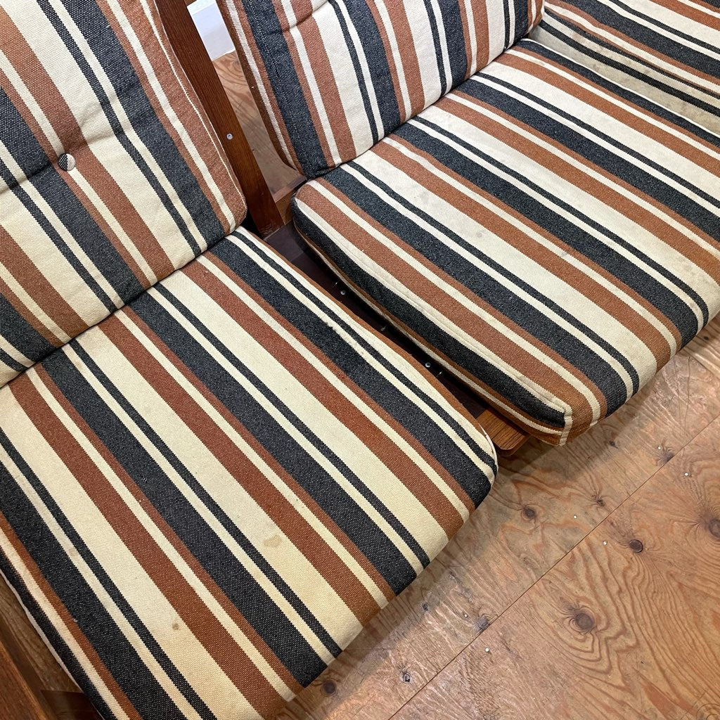 アームチェア 3Pソファ チーク材 セパレートソファ ストライプ ジャパンヴィンテージ 中古