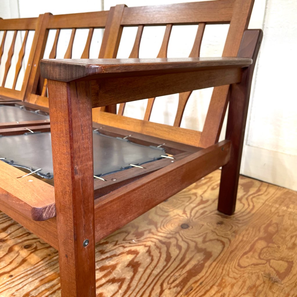 アームチェア 3Pソファ チーク材 セパレートソファ ストライプ ジャパンヴィンテージ 中古